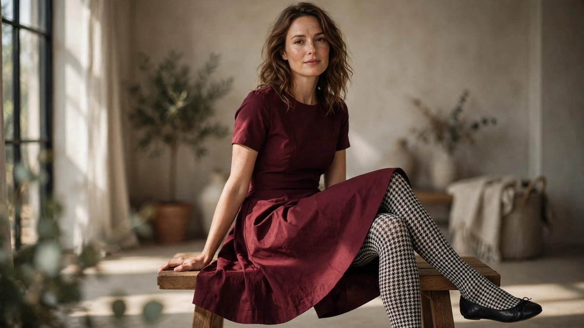 Berkshire Houndstooth Tights: Solid Dress Styling - Berkshire